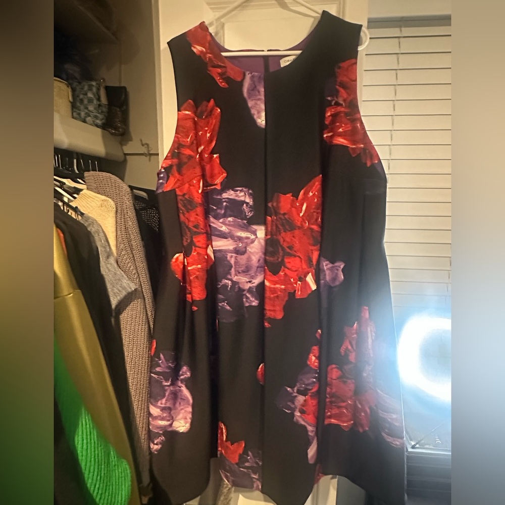 Floral Sleeveless Dress - Black and Red